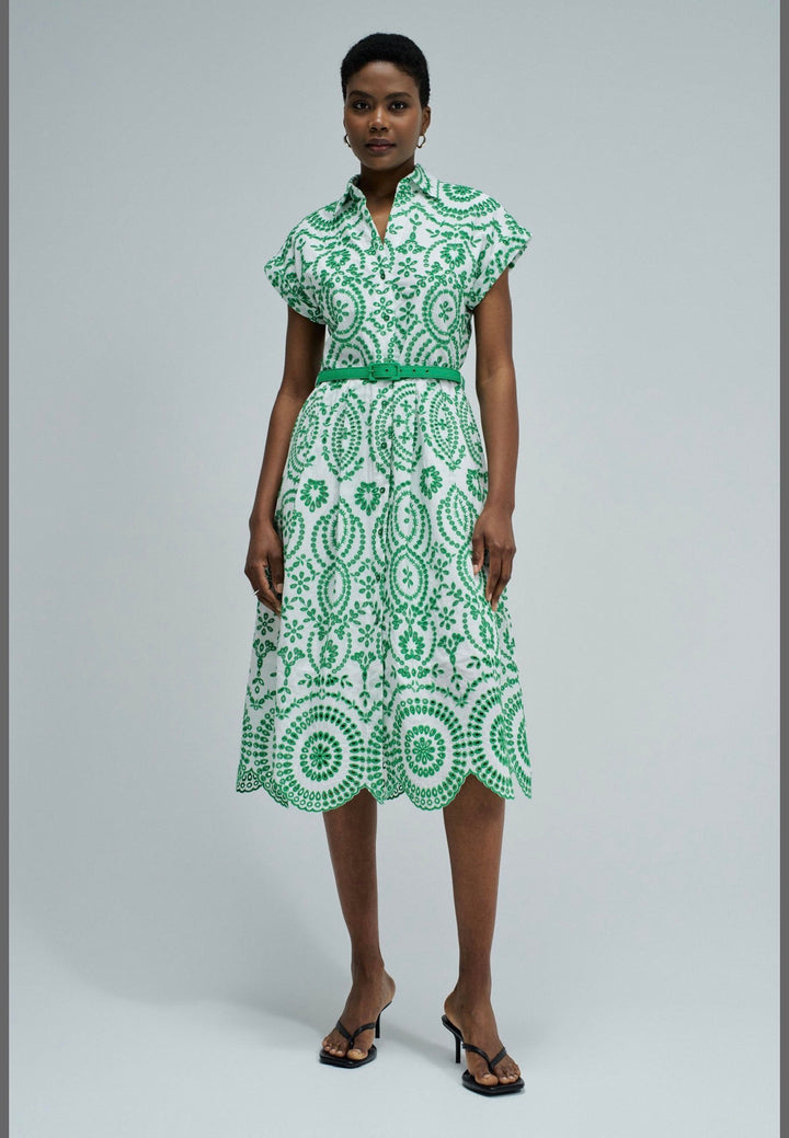 Salsa Embroidery Shirt Dress Green With Belt
