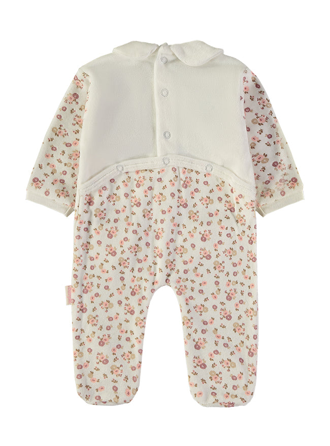 Babybol Baby Girl Floral Velour Sleepsuit with Embroidered Panel