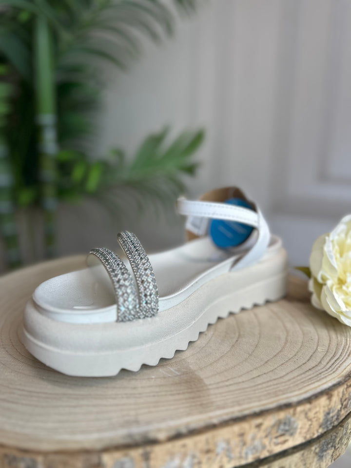 Pegada Napa Soft Branco/Strass Cristal Sandal | 234410