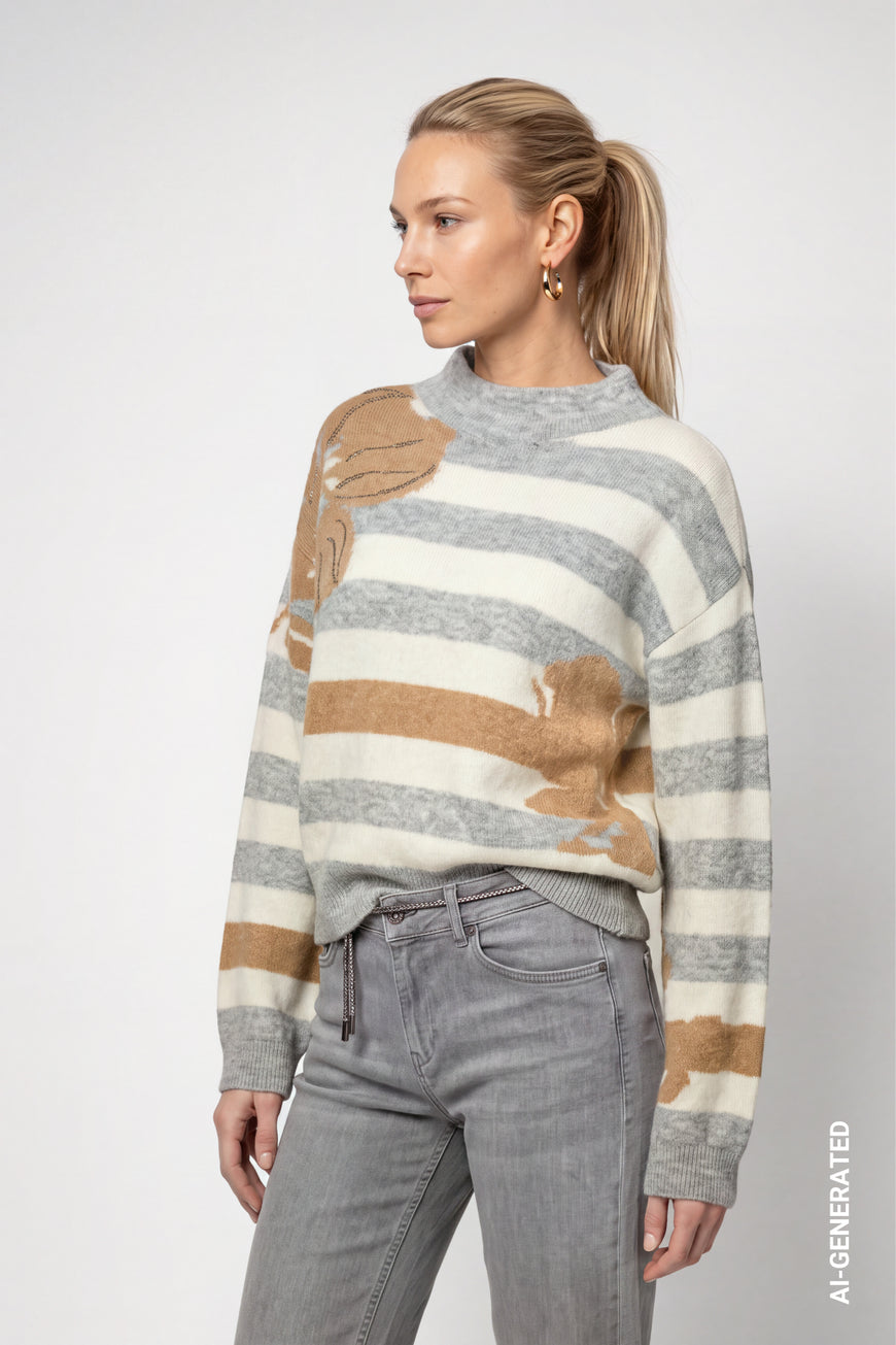 Monari Soft Texture Knitted Jumper | Light Grey Melange