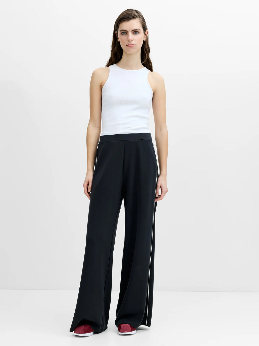 French Connection Wren Side Stripe Dark Grey Wide Leg Joggers