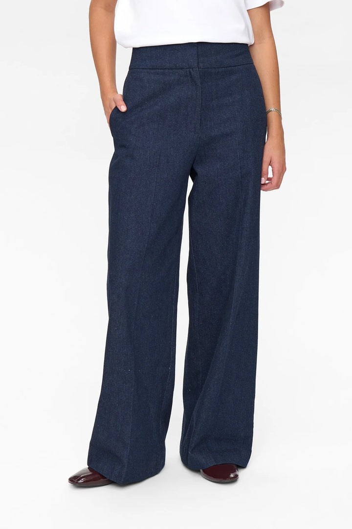 Numph Nubussy Long Pants | Dark Blue Denim