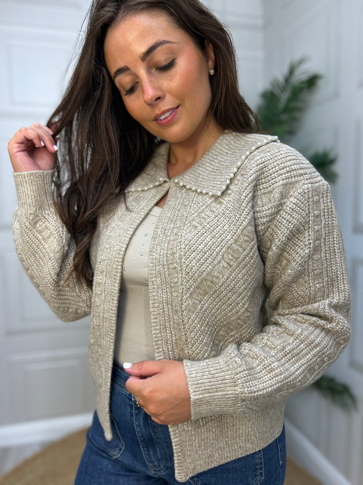French Connection Kitty Pearl Cardigan Almond