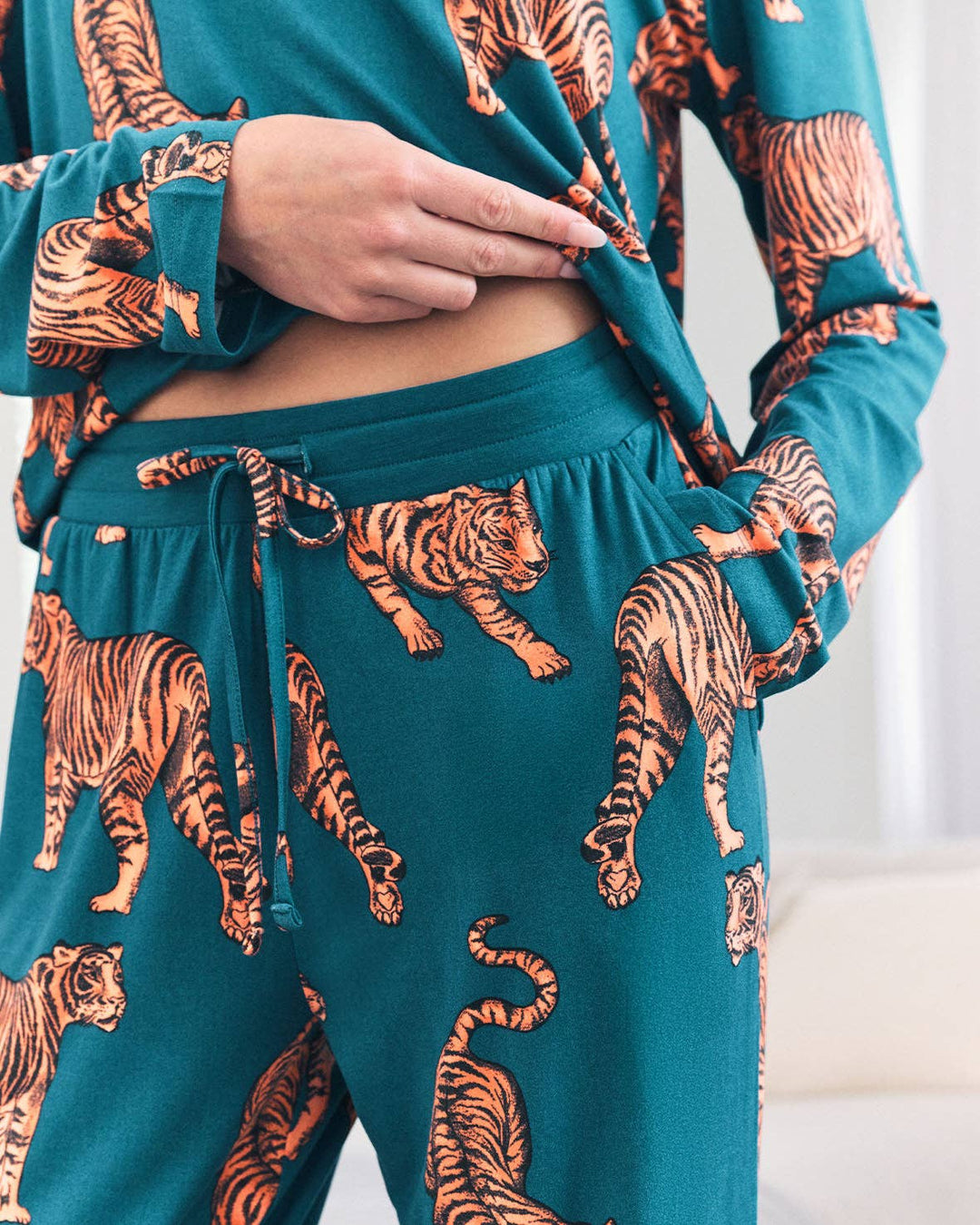 Tiger Print Long Pyjama Set: UK 10