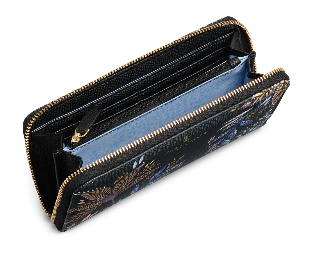 Sara Miller Zip Purse: Black Botanic / Large