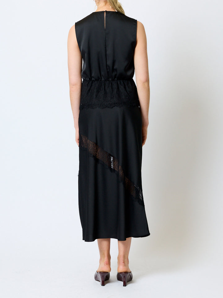 French Connection Dahlia Draped Lace Hem Top | Graphite Grey/Black
