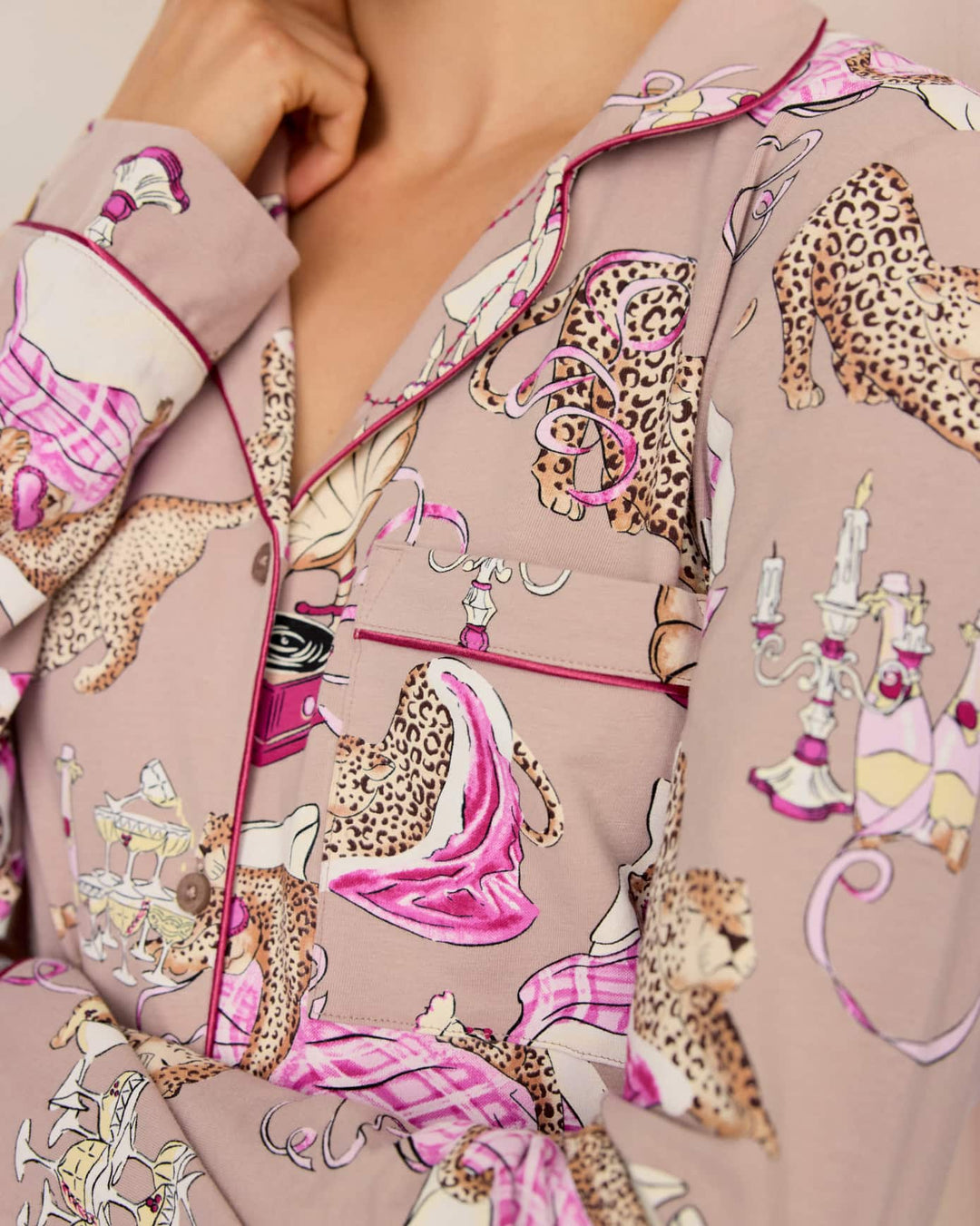 Chelsea Peers Organic Cotton Leopard After Party Print Long Pyjama Set