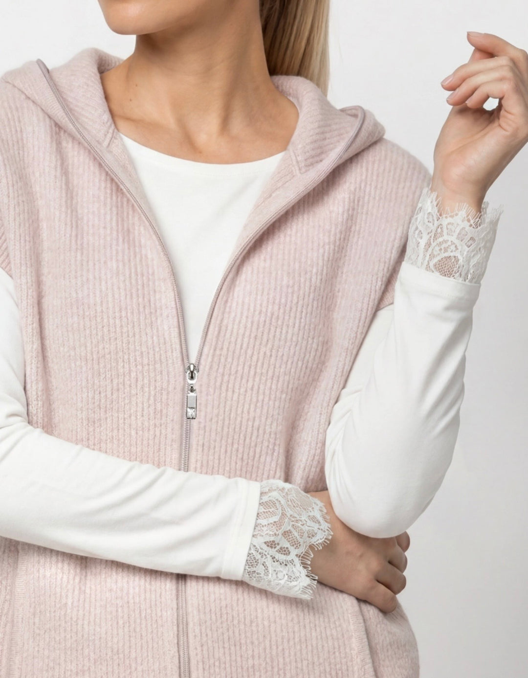 Monari Rosewater Knitted Zip Up Vest