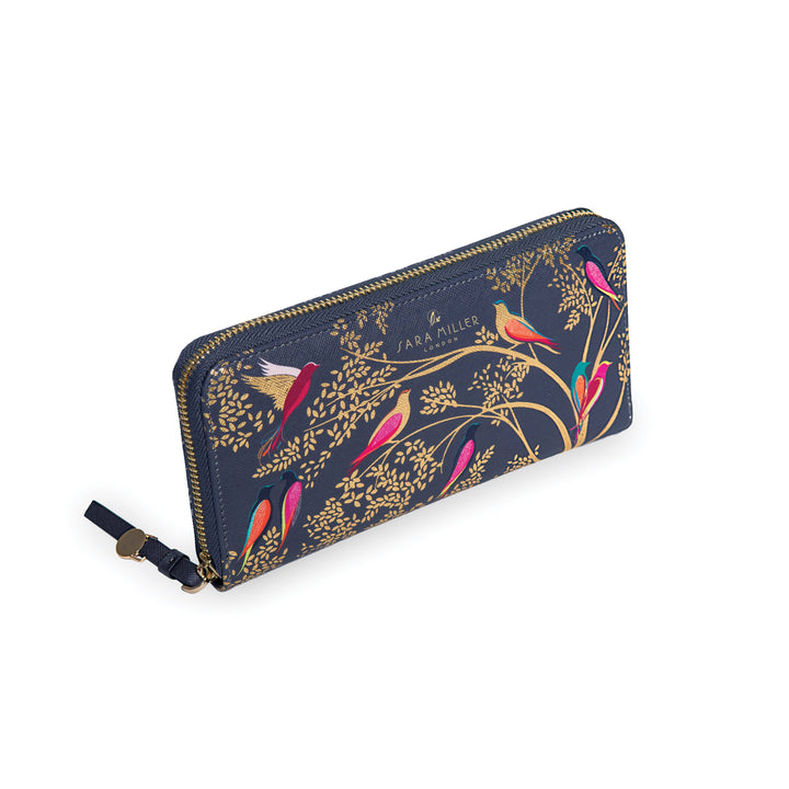 Sara Miller Zip Purse Smokey Blue Birds Large