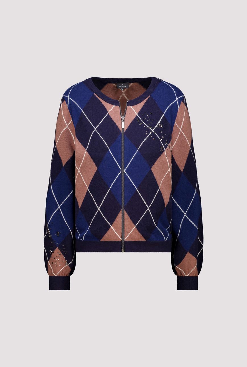 Monari Classic Navy Diamond Pattern Cardigan