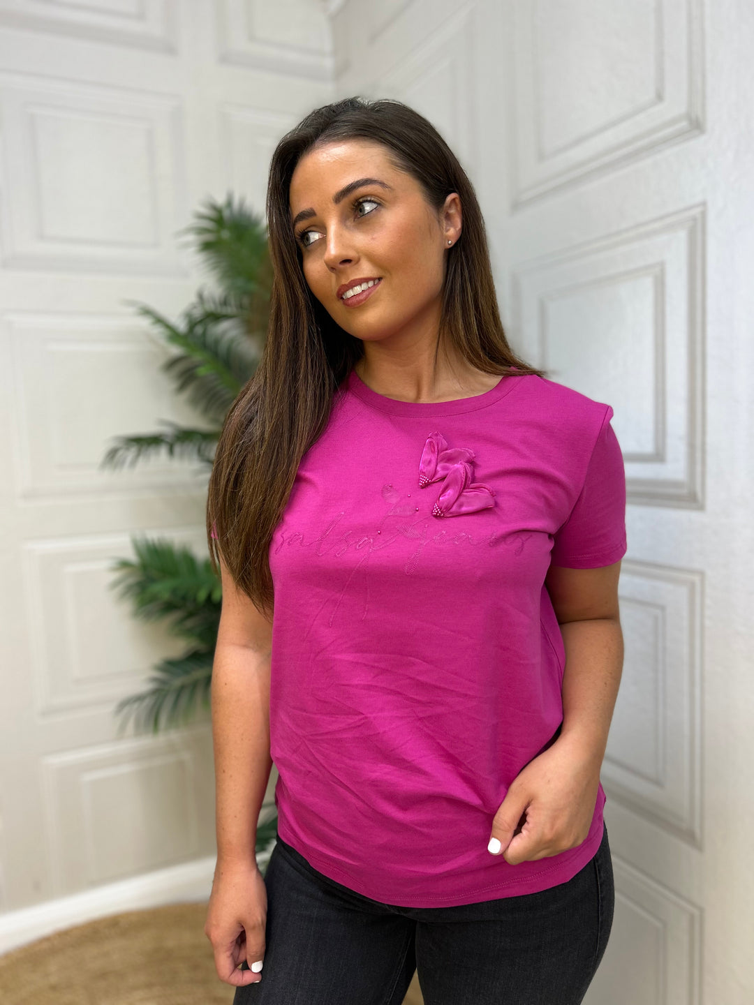 Salsa Jeans Branded Pink T-shirt with Applique Flowers