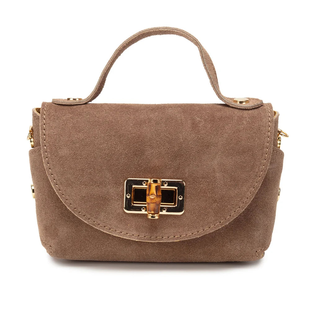 Elie Beaumont Bamboo Twist Clasp Bag | Mink Suede