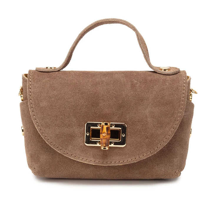 Elie Beaumont Bamboo Twist Clasp Bag | Mink Suede