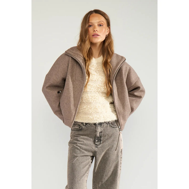 Numph Nukimla Zip Jacket | Deep Taupe Melange
