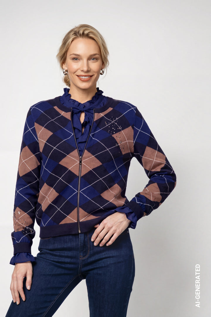 Monari Classic Navy Diamond Pattern Cardigan