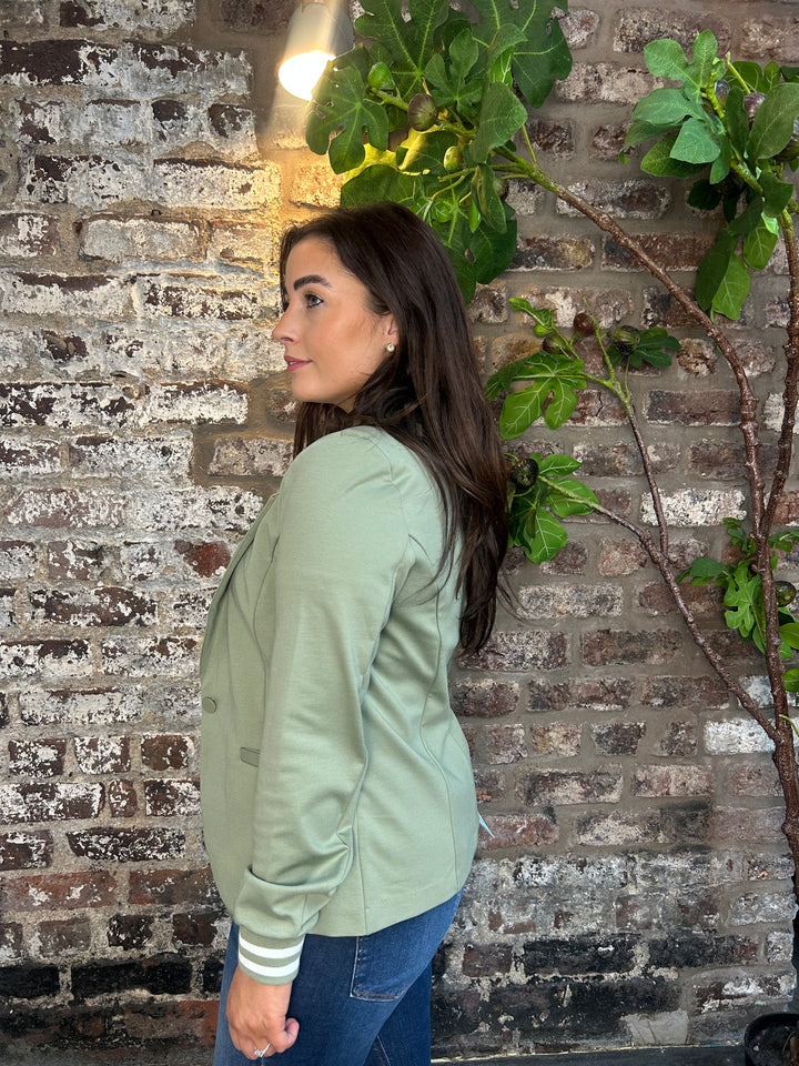 Kaffe Kinnie Oil Green/Chalk Stripe Blazer