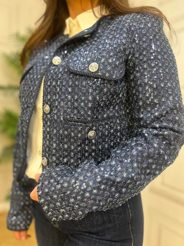 Guess Navy Sparkle Cropped Jacket