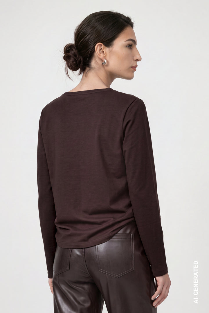 Monari Long Sleeve Black Coffee Top With Decorative Detailing
