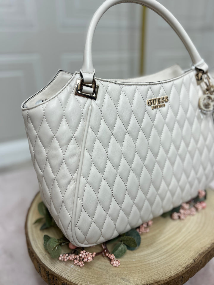 Guess Valla Quilted Shopper Bone Bag