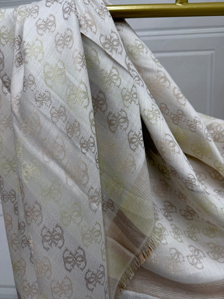Guess Ivory Gold Threaded Scarf