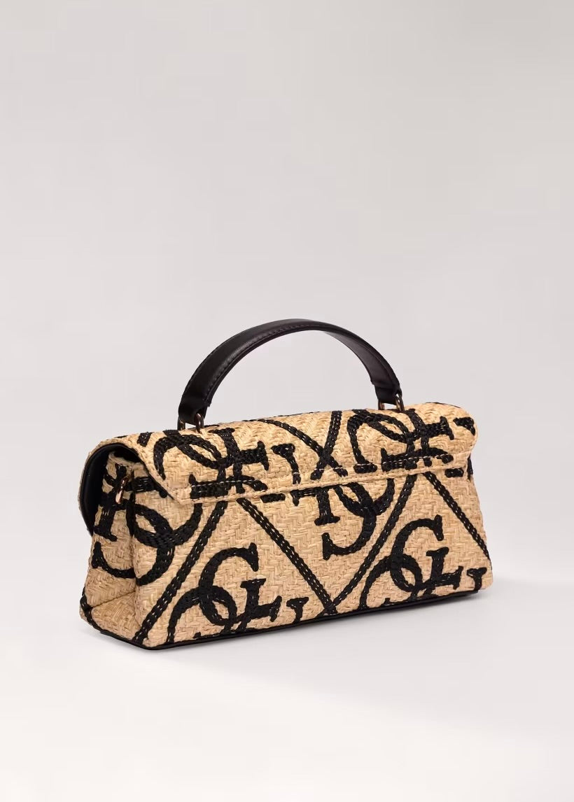 Guess Kirsten Mini Natural Black Mini Top Handle Flap Handbag