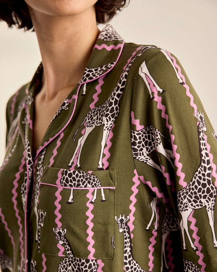 Chelsea Peers Wavy Stripe Giraffe Print Long Pyjama Set
