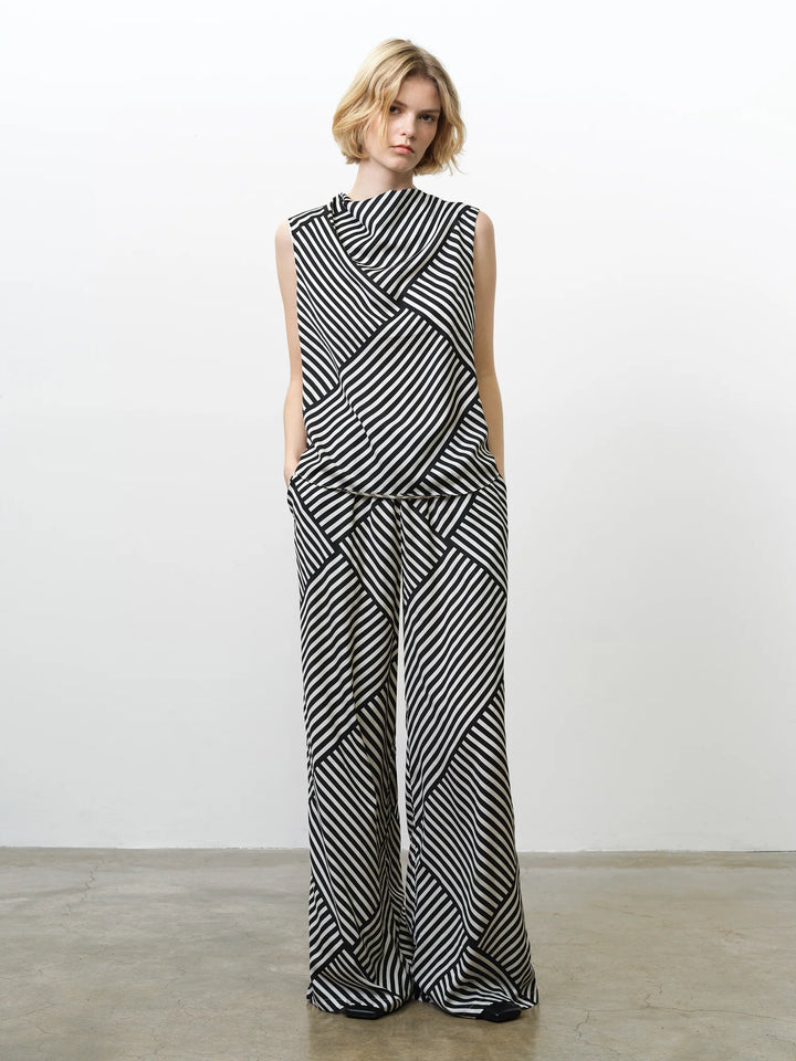 French Connection Striped Damasco Cowl Neck Tank Top