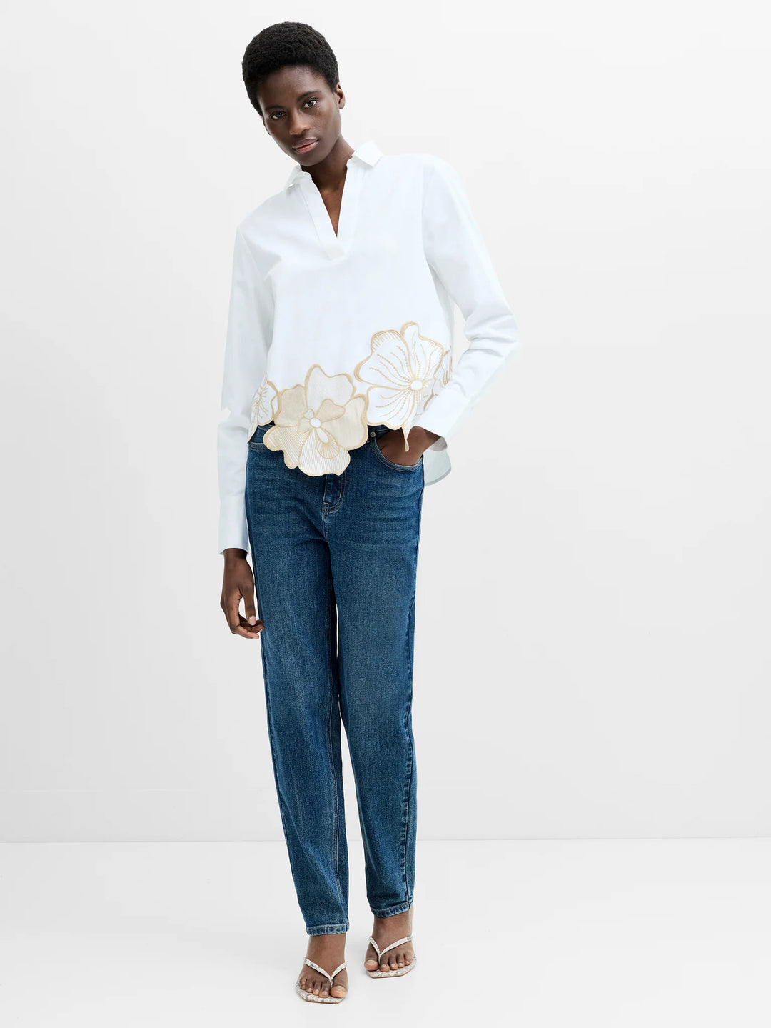 French Connection Alexis Cotton Floral Embroidered Shirt