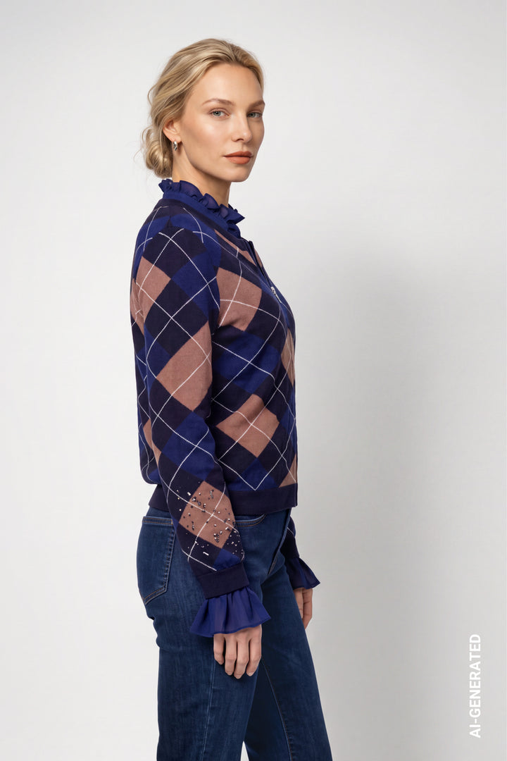 Monari Classic Navy Diamond Pattern Cardigan