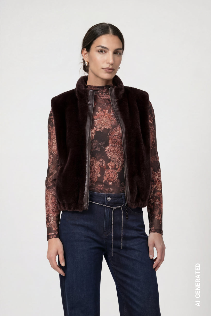 Monari Black Coffee Faux Fur Wasitcoat