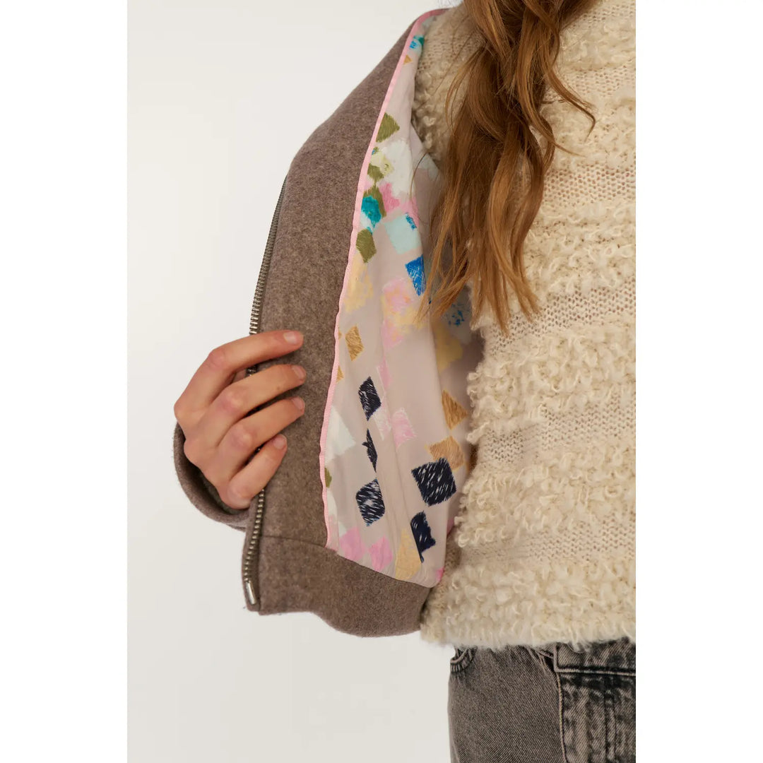 Numph Nukimla Zip Jacket | Deep Taupe Melange