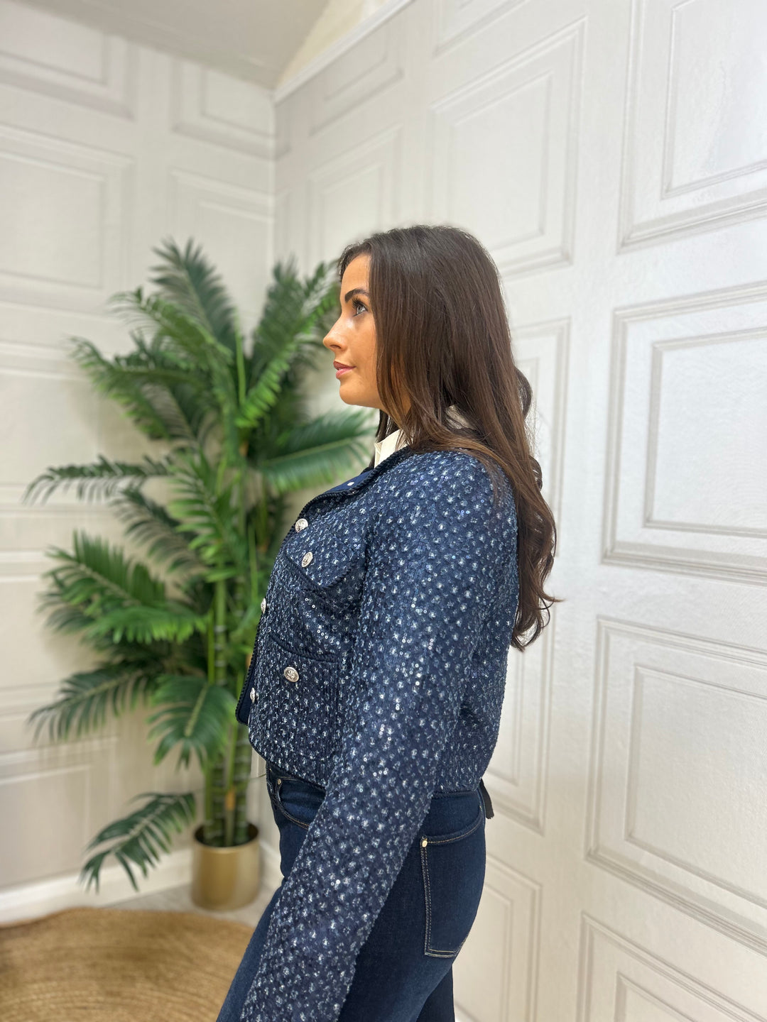 Guess Navy Sparkle Cropped Jacket