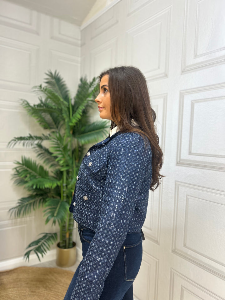 Guess Navy Sparkle Cropped Jacket