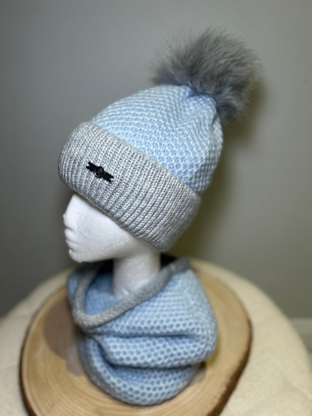 Perfect Powder Blue & Grey Knit Hat and Snood Set