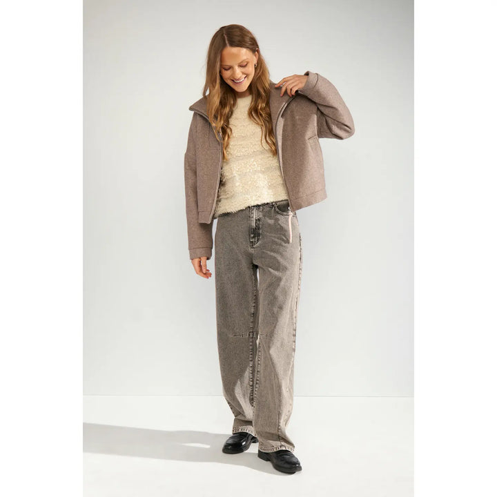 Numph Nukimla Zip Jacket | Deep Taupe Melange