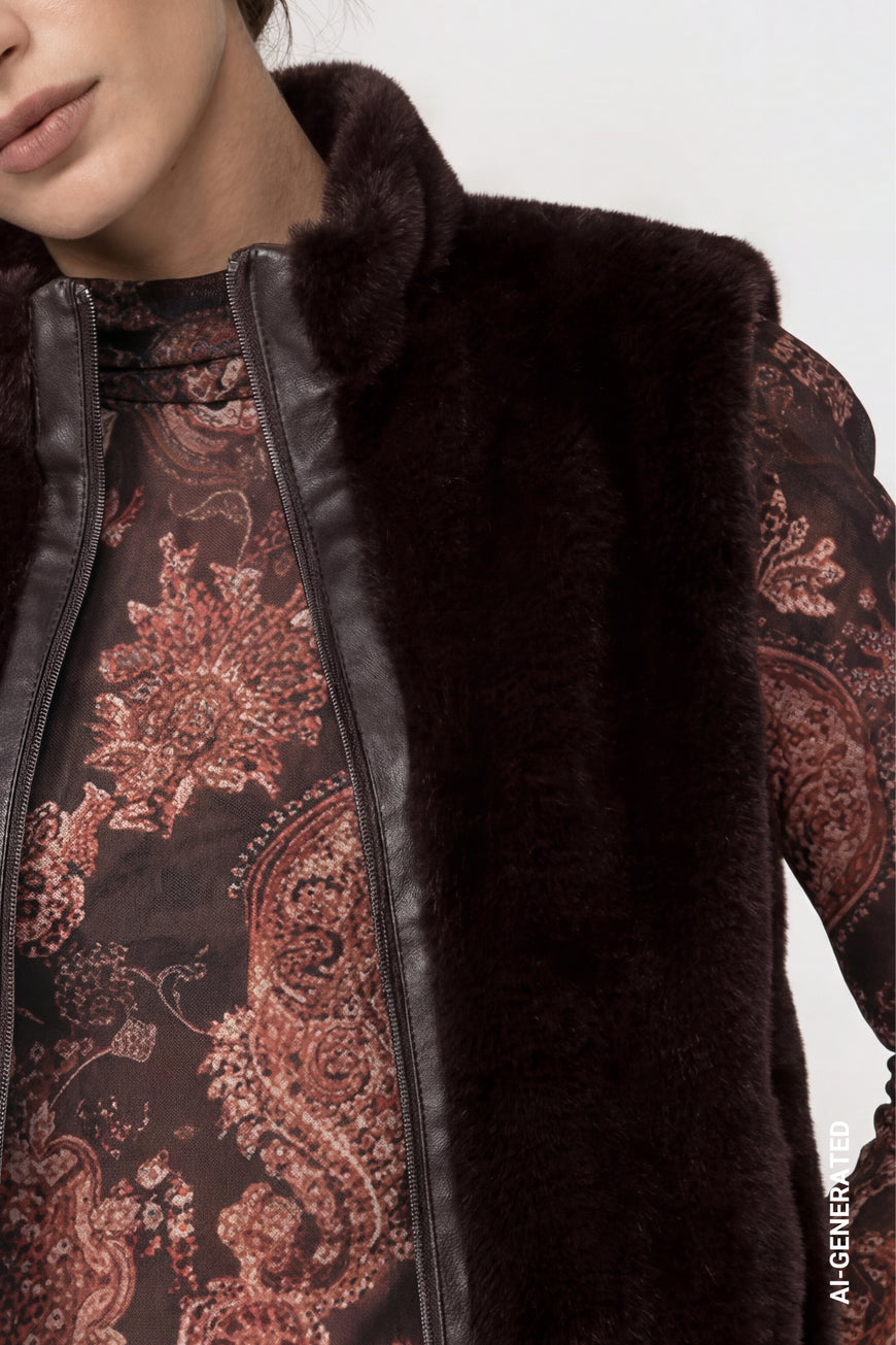 Monari Black Coffee Faux Fur Wasitcoat