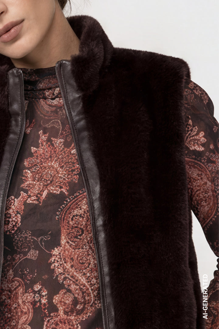 Monari Black Coffee Faux Fur Wasitcoat