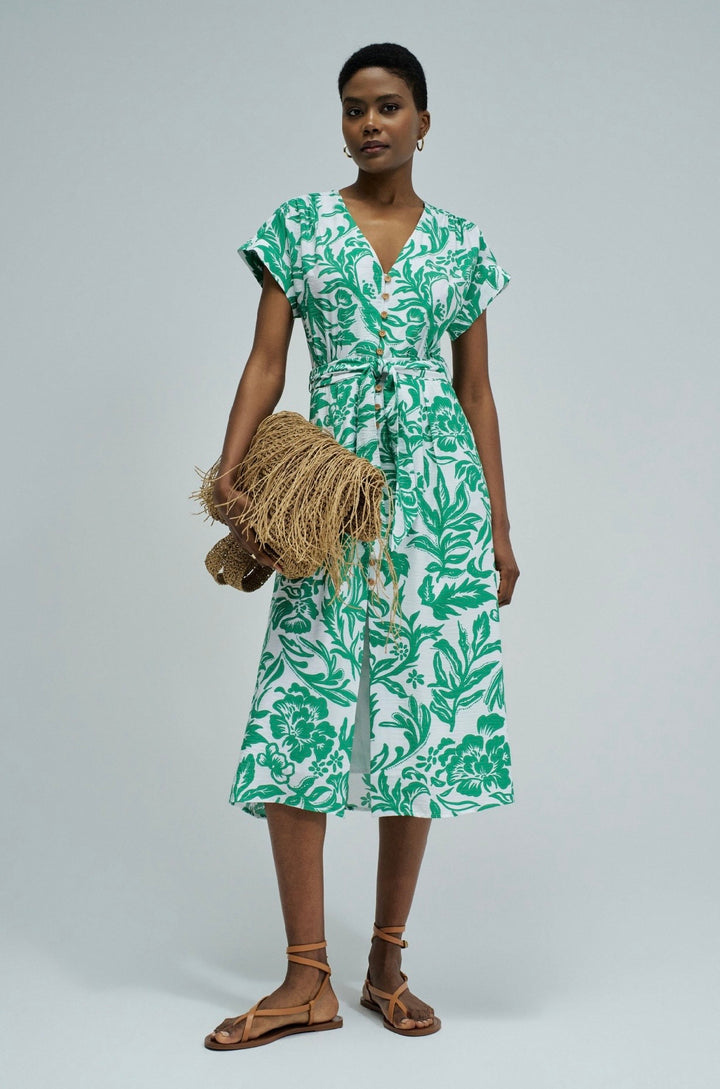 Salsa Green/White Botanical Print Shirt Dress