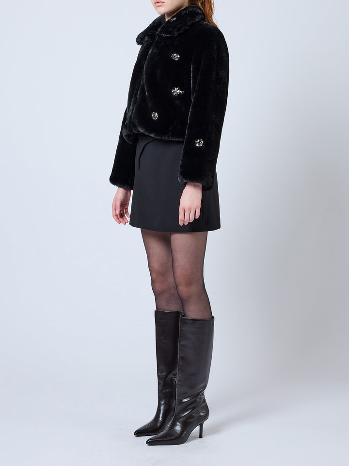 French Connection Theresa Faux Fur Diamante Jacket