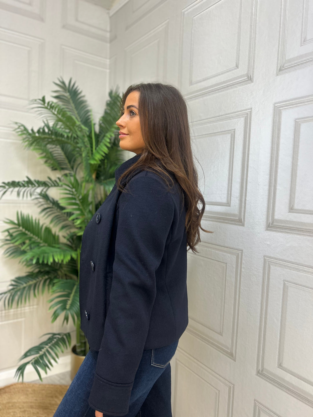 Guess Navy Blue Wool Blend Coat