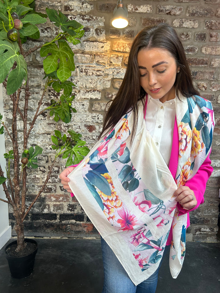 Guess Floral Logo Scarf Beige