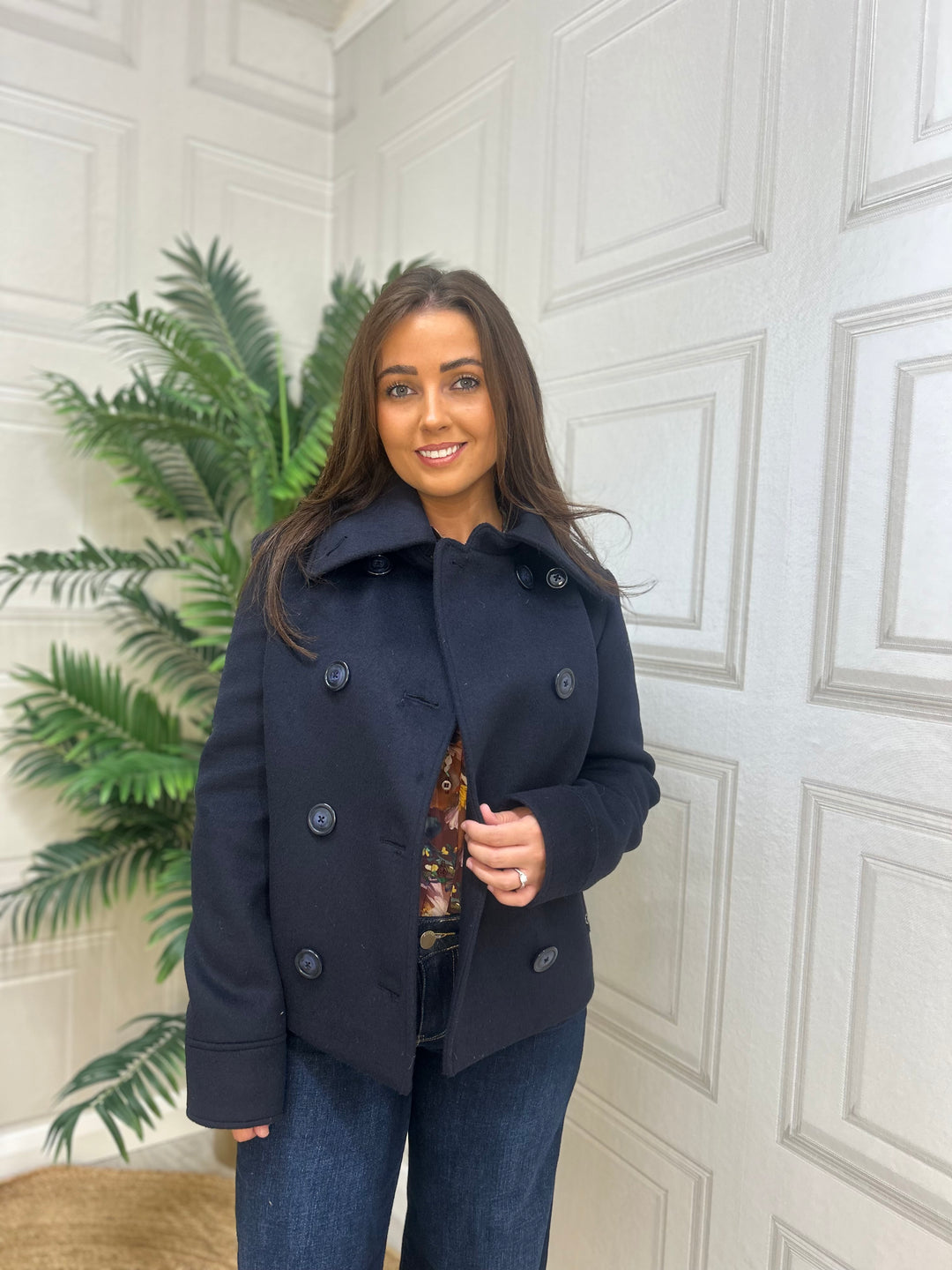 Guess Navy Blue Wool Blend Coat