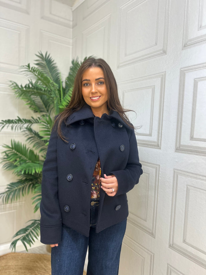 Guess Navy Blue Wool Blend Coat