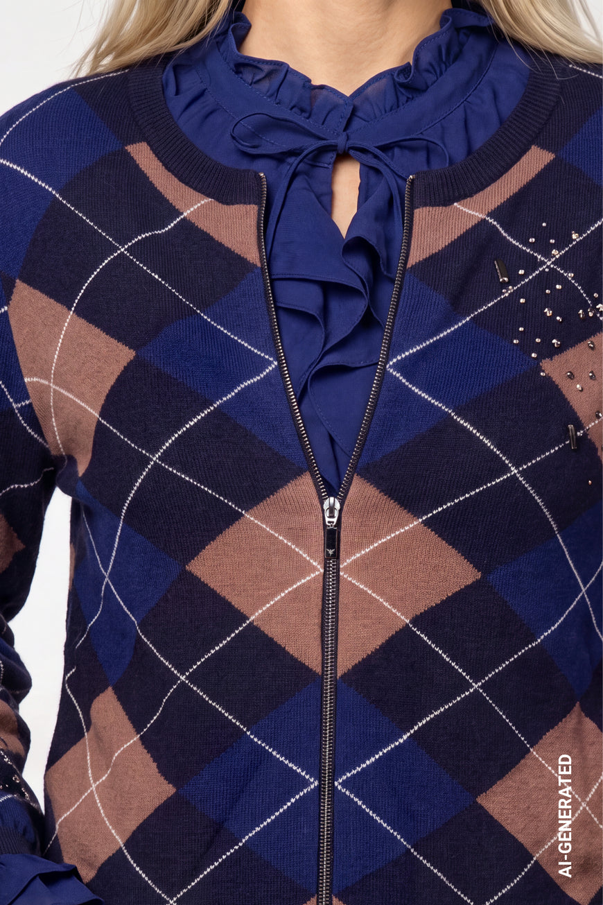 Monari Classic Navy Diamond Pattern Cardigan