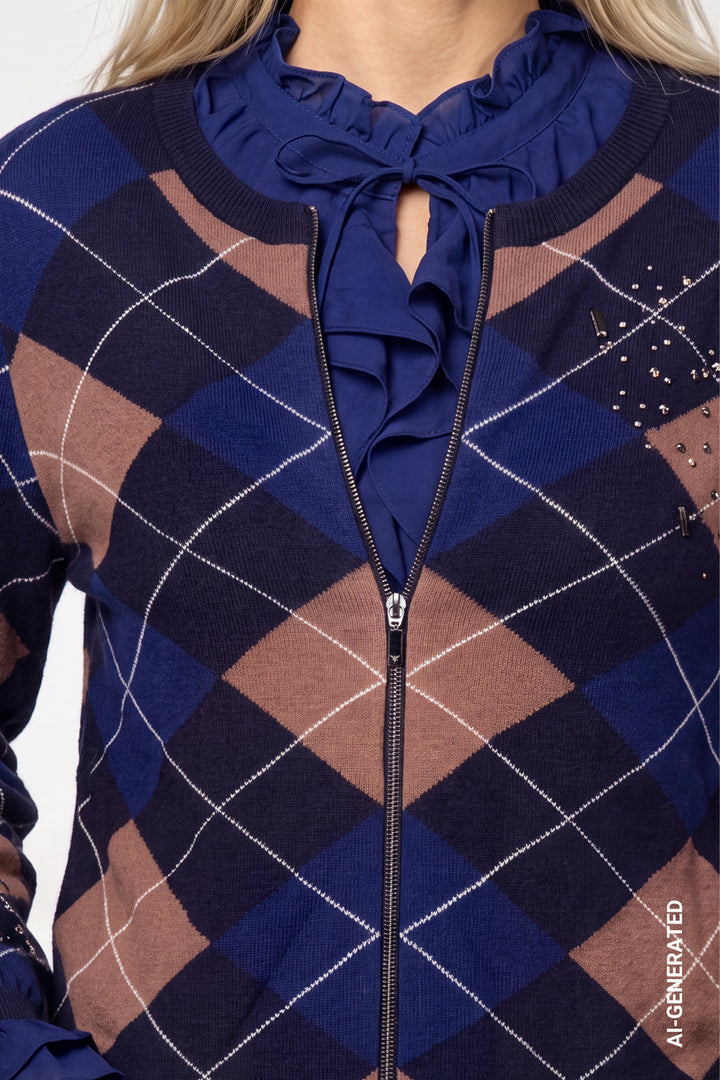 Monari Classic Navy Diamond Pattern Cardigan