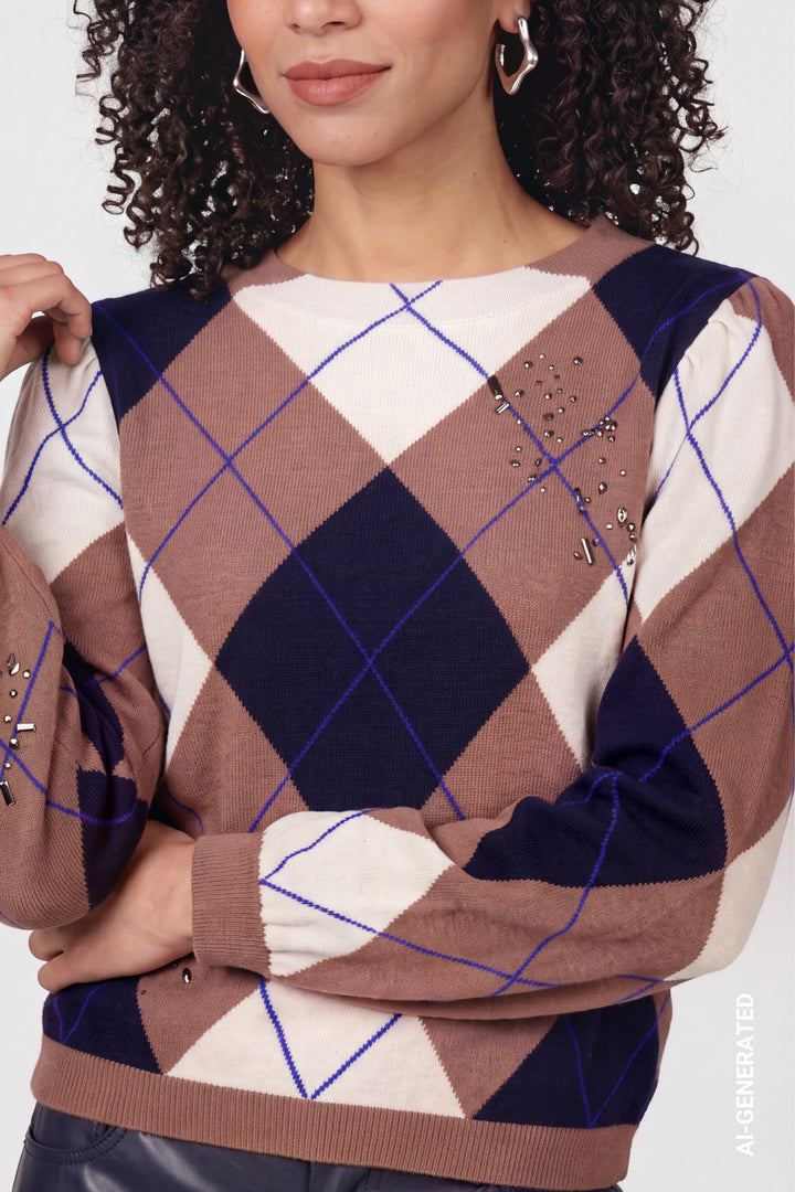 Monari Diamond Pattern Knitted Jumper | Tiramisu