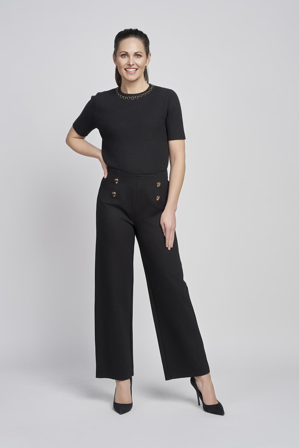 Pinns Black Wide Leg Ponte Trousers | 610T