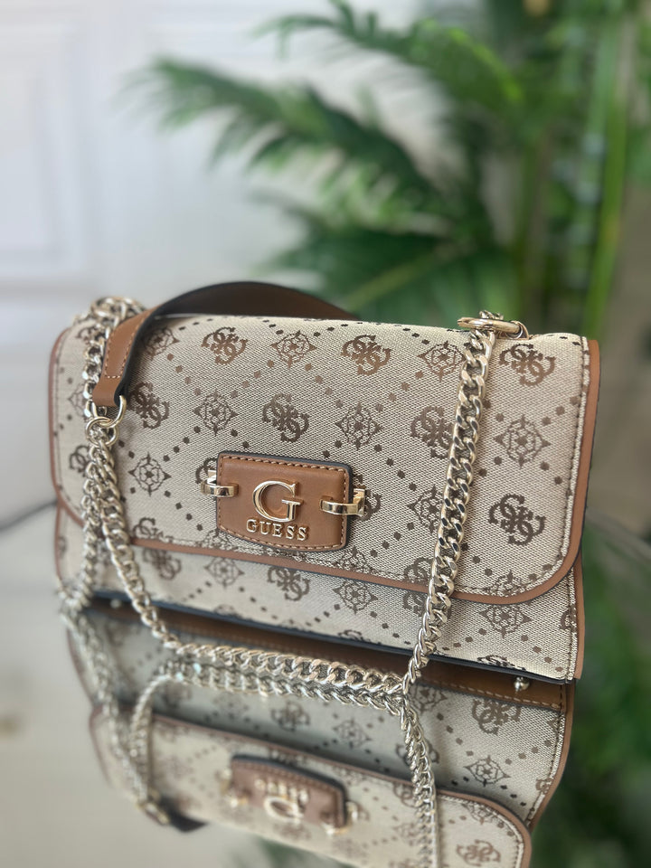 Guess Neda Convertiable Xbody Flap Bag Latte Logo