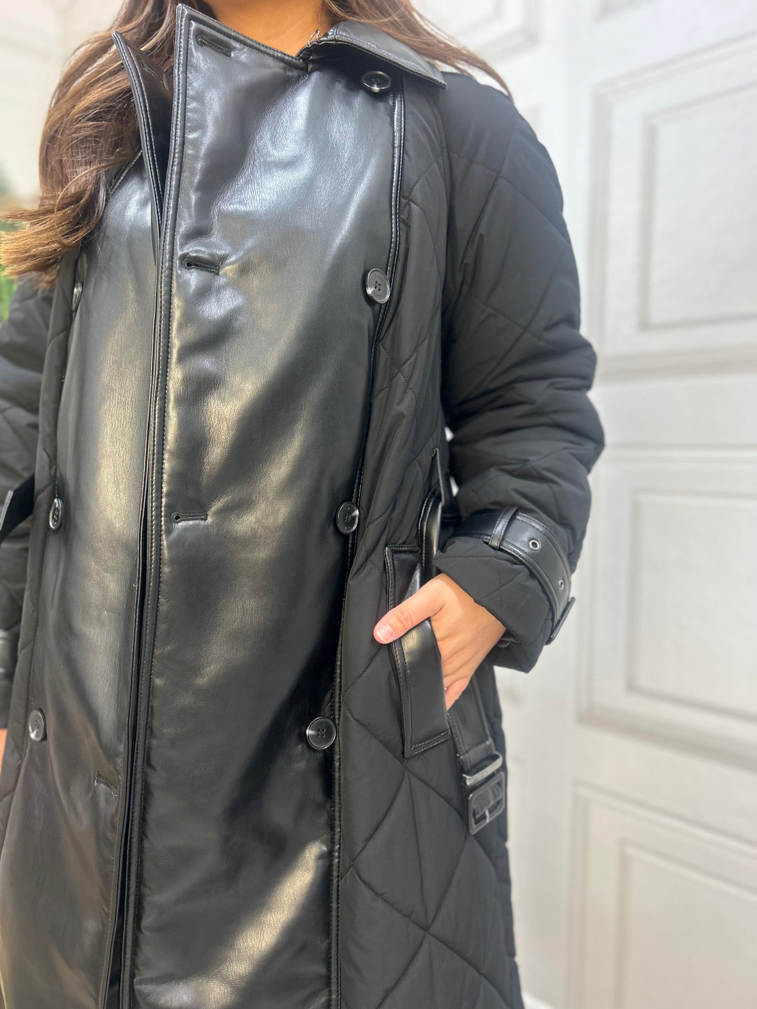Guess Jet Black Long Black Coat