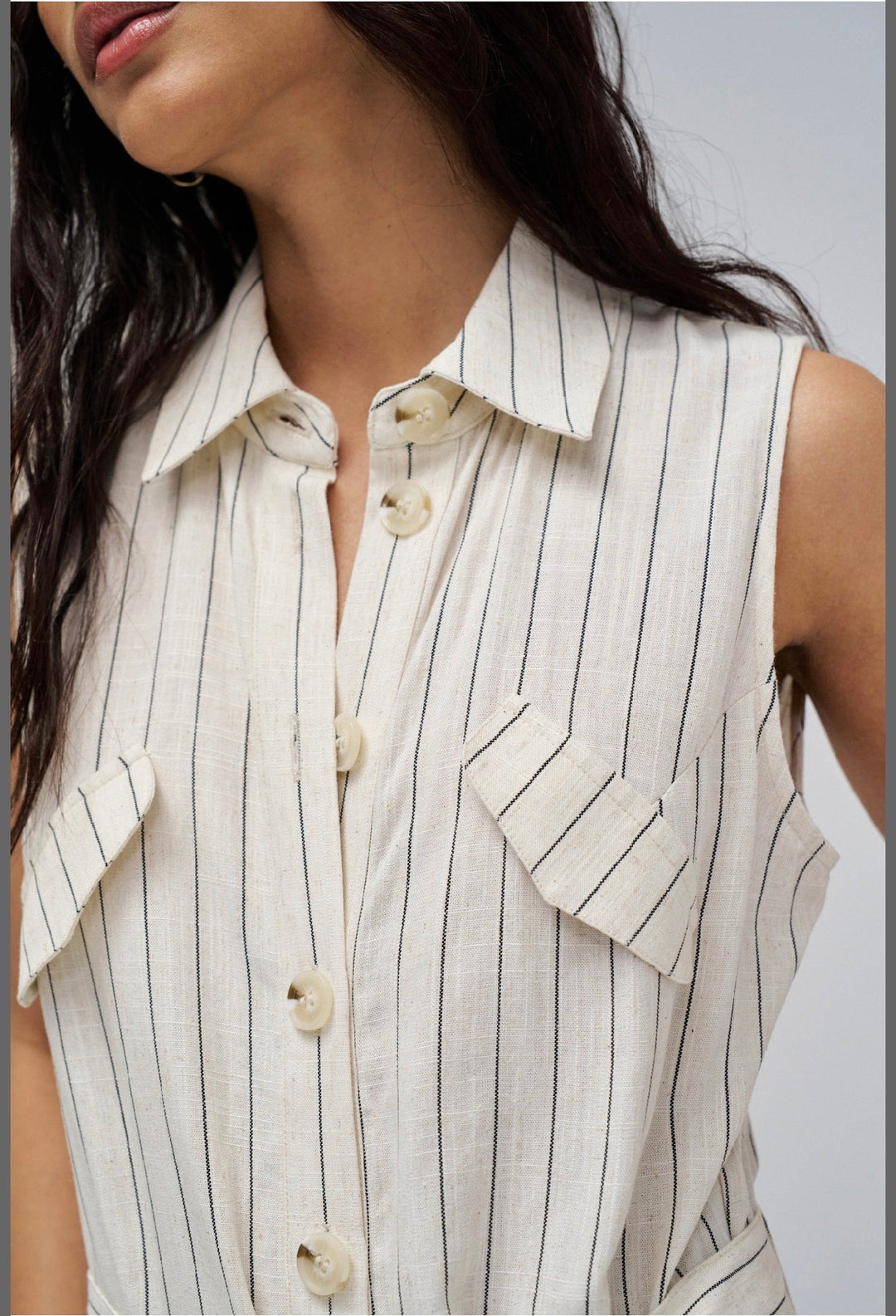 Salsa Sleeveless Striped Jumpsuit | Light Pearl